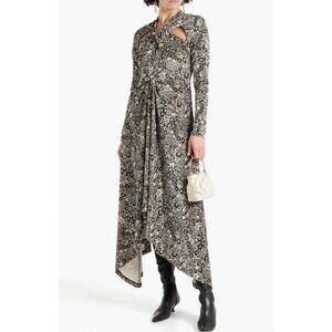 NWT Rosetta Getty Asymmetric Twist-Front Floral Print Dress Brown Cream L $990
